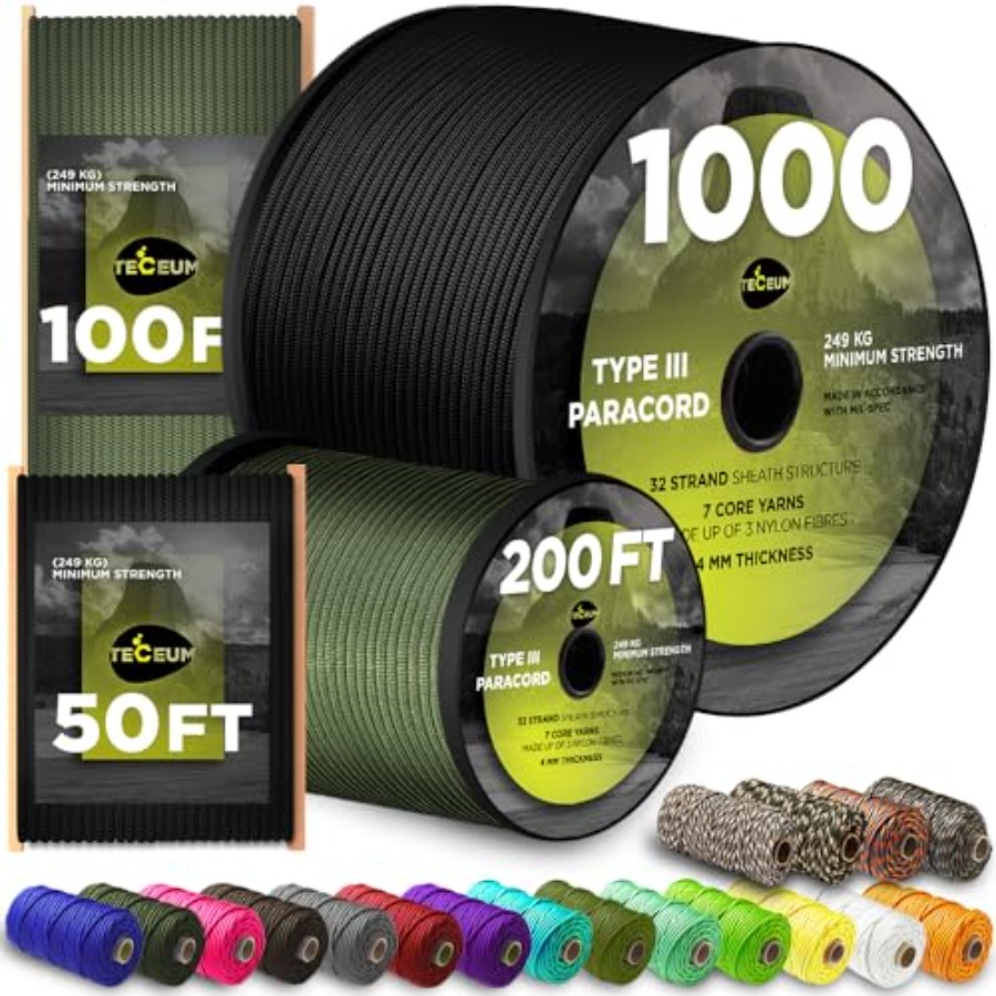 Para Cord 1000Ft - Cordon de Paracord 5/32'' 1000ft/200ft/100ft/50ft, Corde